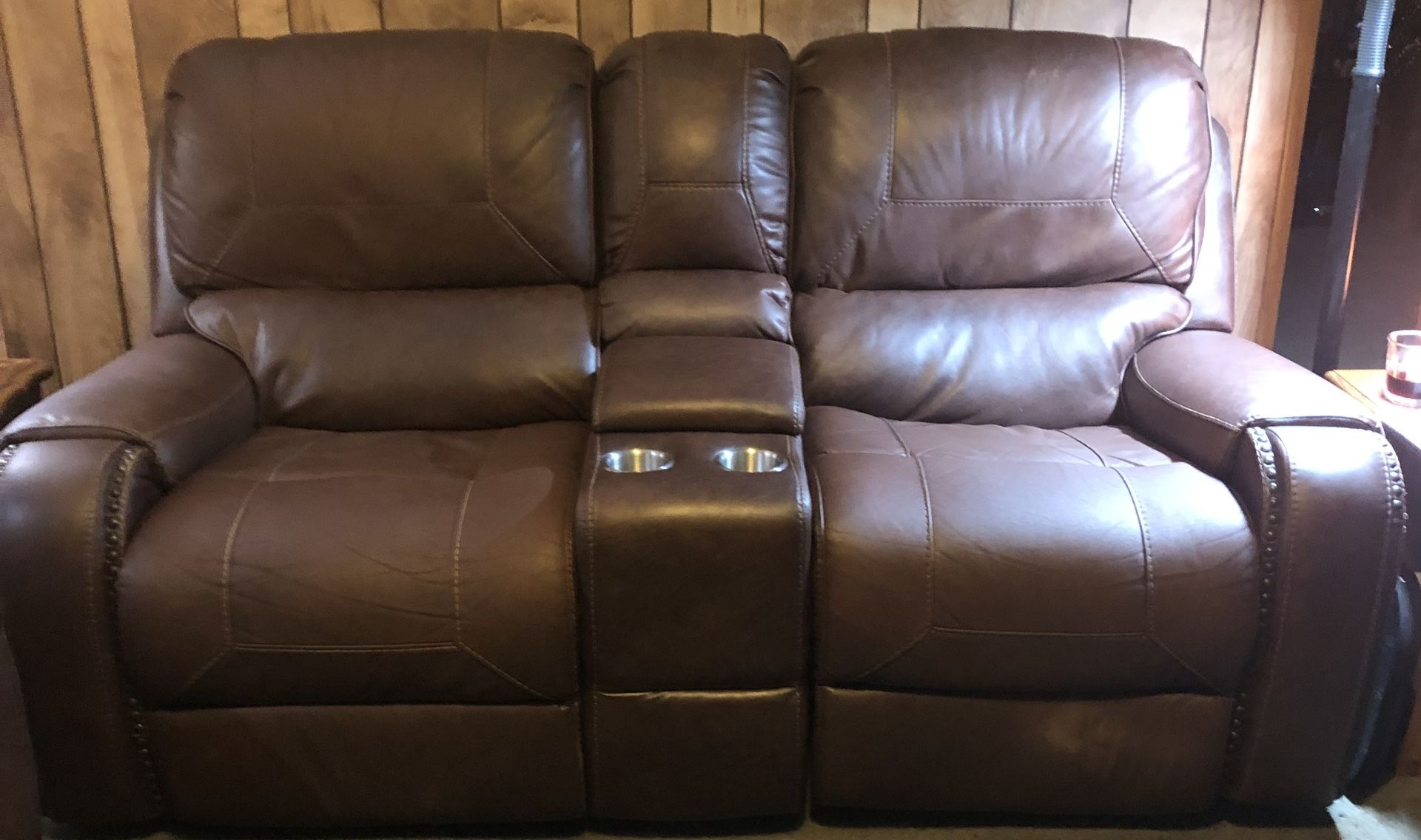 Brown Couch / Sofa Recliner Loveseat Set With Plug Ins