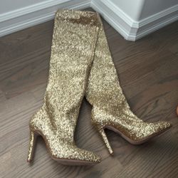 Gold Over The Knee Boots $75