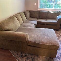 Gray/Green Chenille Sectional Couch Sofa Chaise Modular Footrest