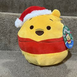 Squishmallow Christmas Winnie the Pooh Bear with Santa Hat 8 Inch Disney New
