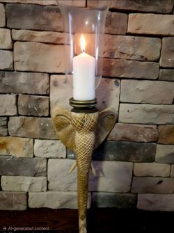 Vintage 1979 Hollywood Regency Elephant Sconce Carved Wood/ Brass Chapman Company 18.5"×7.5"