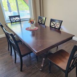 Large Wood Dining Table And Chairs-Expandable 