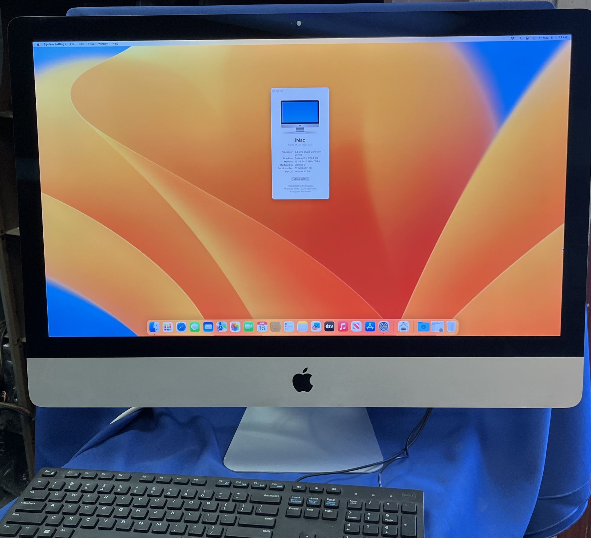 5K 2017 iMac 27” Core i5 3.4 Ghz - 16 Gb - 1 Tb Fusion - Mac OS Ventura
