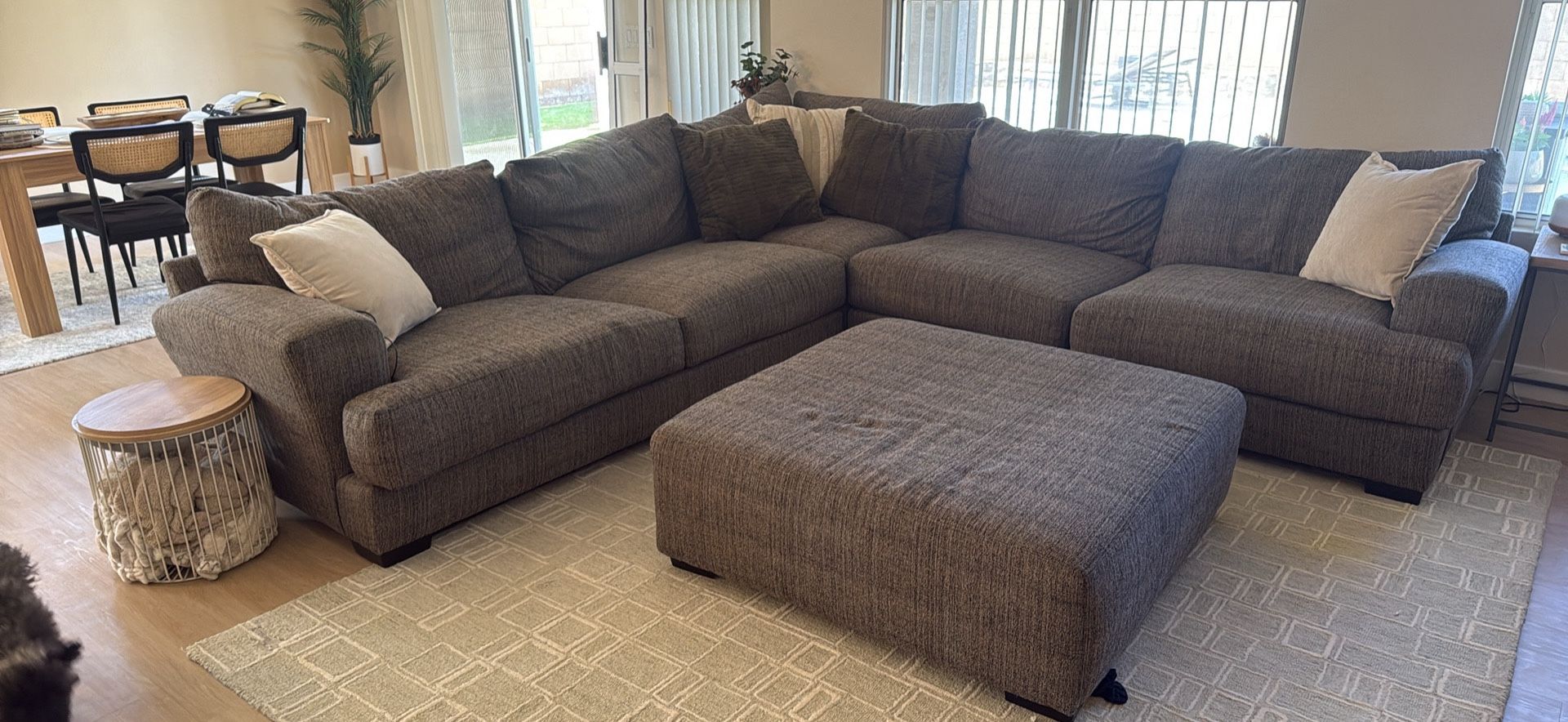 3 Piece Sectional, Dark Gray With Hints Of Black And Tan