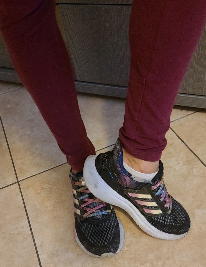 Well Loved ADIDAS shoes. Customized Rainbow Laces.