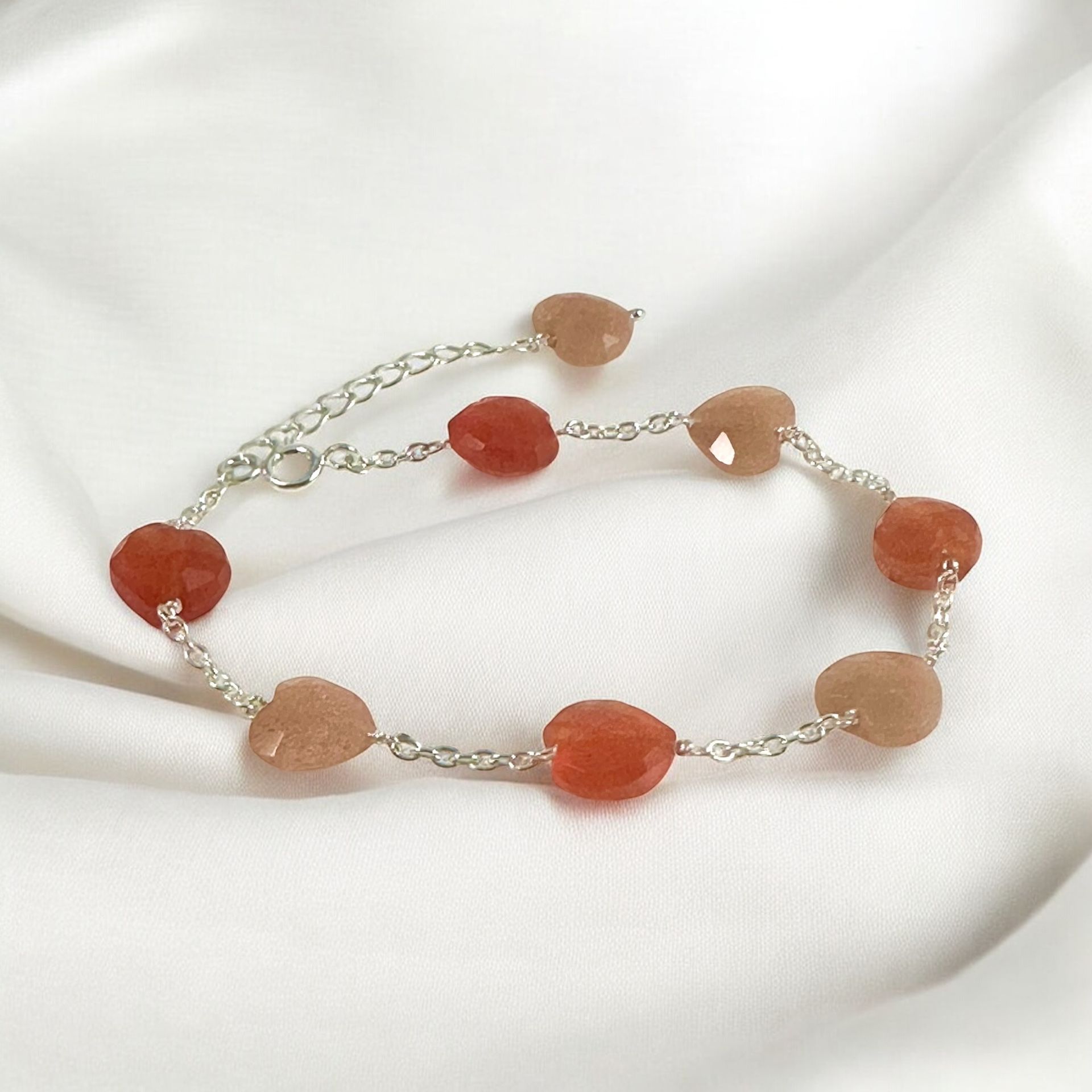 Peach Moonstone And Carnelian heart bracelet