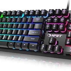 NPET professional wired computer keyboard, backlit with rainbow colored LEDs.