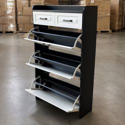New In Box Heavy 2 Tones White And Black Color Shoe Storage Organizer Shelf Rack Fold Down Drawer 
