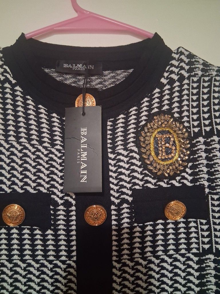 Vintage Balmain Paris Knitted Black And White Dress