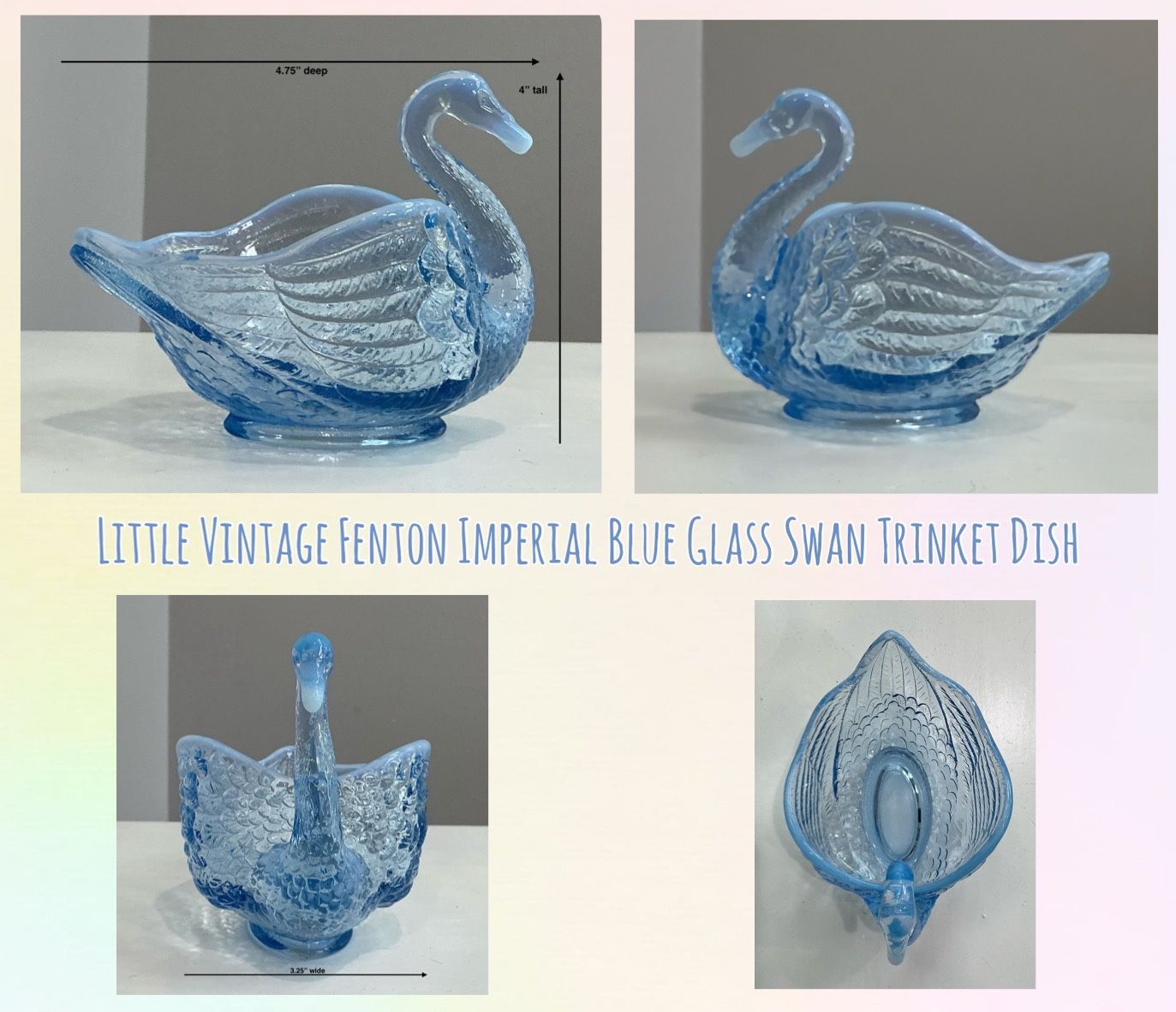 Little Vintage Fenton Imperial Blue Glass Swan Trinket Dish