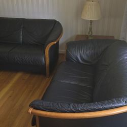 Scandinavian Furniture Leather couch, loveseat, and chair set