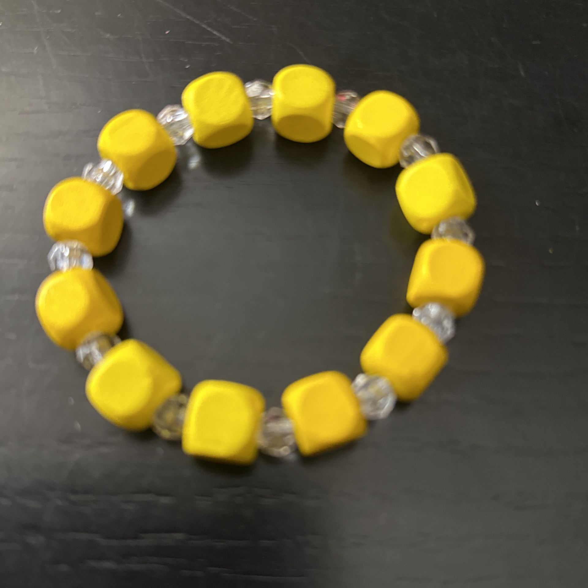 Yellow Square Bead With Clear Beads Bracelet