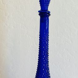 vintage mid century modern empoli glass diamond point cobalt blue genie bottle