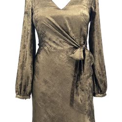 Lauren Ralph Lauren Womens Size 8 Marletta Faux Wrap Sateen Dress Gold NWT $195