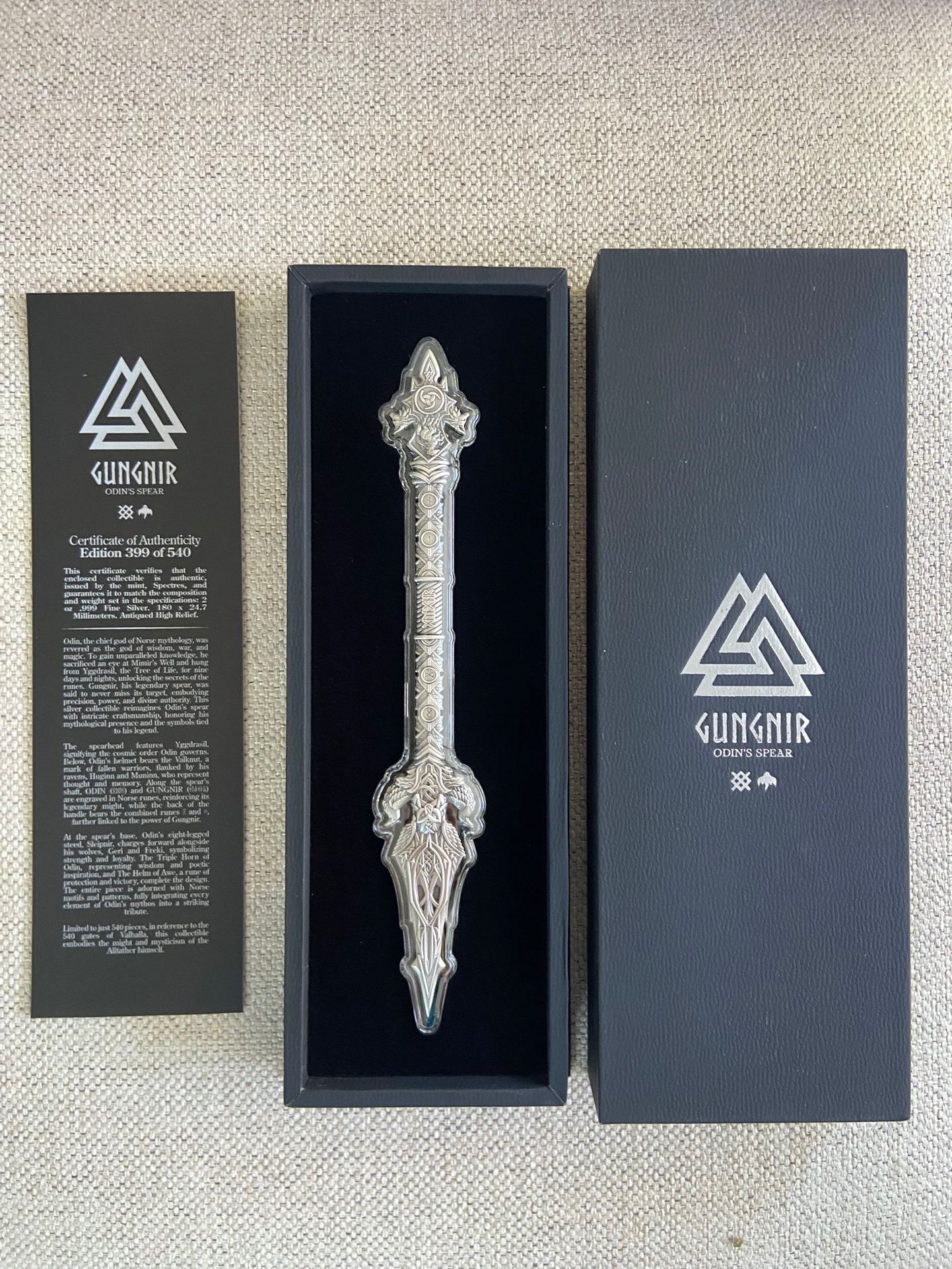 2025 Gungnir Odin's Spear 2 oz .999 Antiqued HR Silver By Spectres Mintage 500