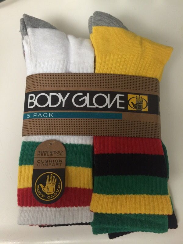 Rasta Body Glove Crew Socks 5pk