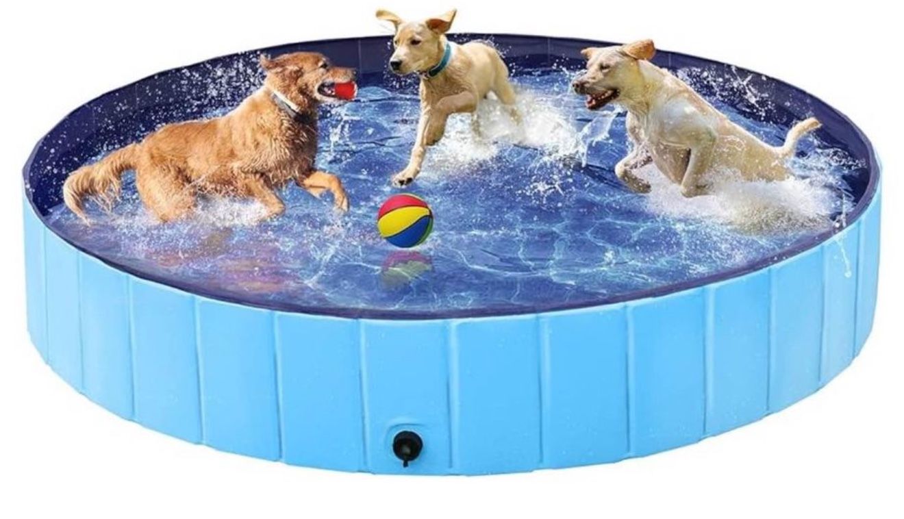 Foldable Dog Pool 63 x 12 Inches Collapsible Hard Plastic Pet Swimming Pool Portable Dog Bath Tub Puppy Cat Shower Pet Wading Pool for Outdoor/Indoor.