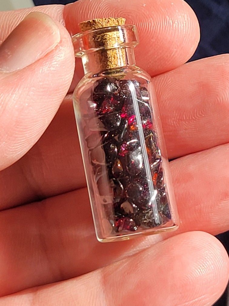 Glass Jar Filled With Blood Red Garnet