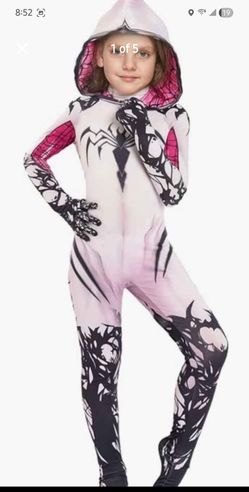 Girls Spider Costume Kids White Spider Superhero Cosplay Mask Jumpsuit Bodysuit for Kids size 6 to 8