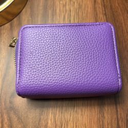 Purple Leather Zip-Around Compact Wallet