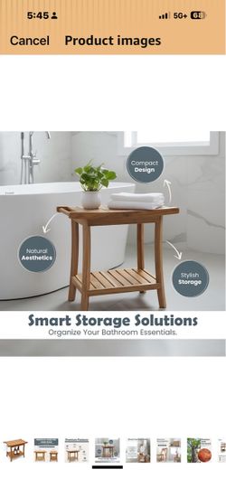 Teak Wood Bathroom Bench with Storage Shelf