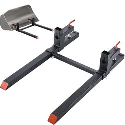 Pallet Forks, 2000 lbs Clamp on Pallet Forks, 43-Inch Total Length Heavy-Duty Tractor Fork with Adjustable Stabilizer Bar for Tractor Attachments, Loa