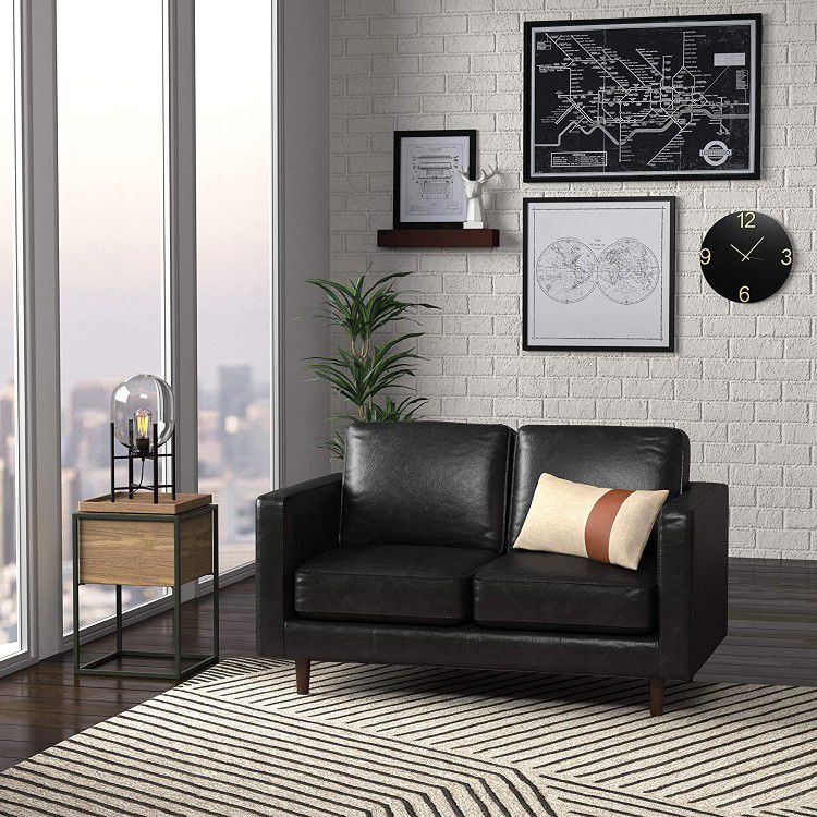 *Brand New* Rivet Revolve Modern Leather Loveseat Sofa, 56"W, Black ($600 Off!)