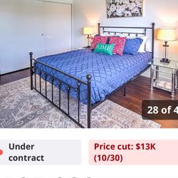 Queen Size Bed with mattress and End tables with Lamps 