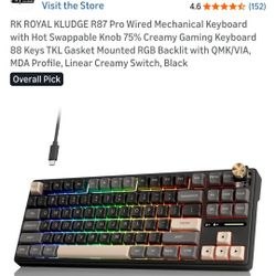 RK ROYAL KLUDGE R87 Pro Wired Mechanical Keyboard with Hot Swappable Knob 75% Creamy Gaming Keyboard 88 Keys TKL Gasket Mounted RGB Backlit with QMK/V