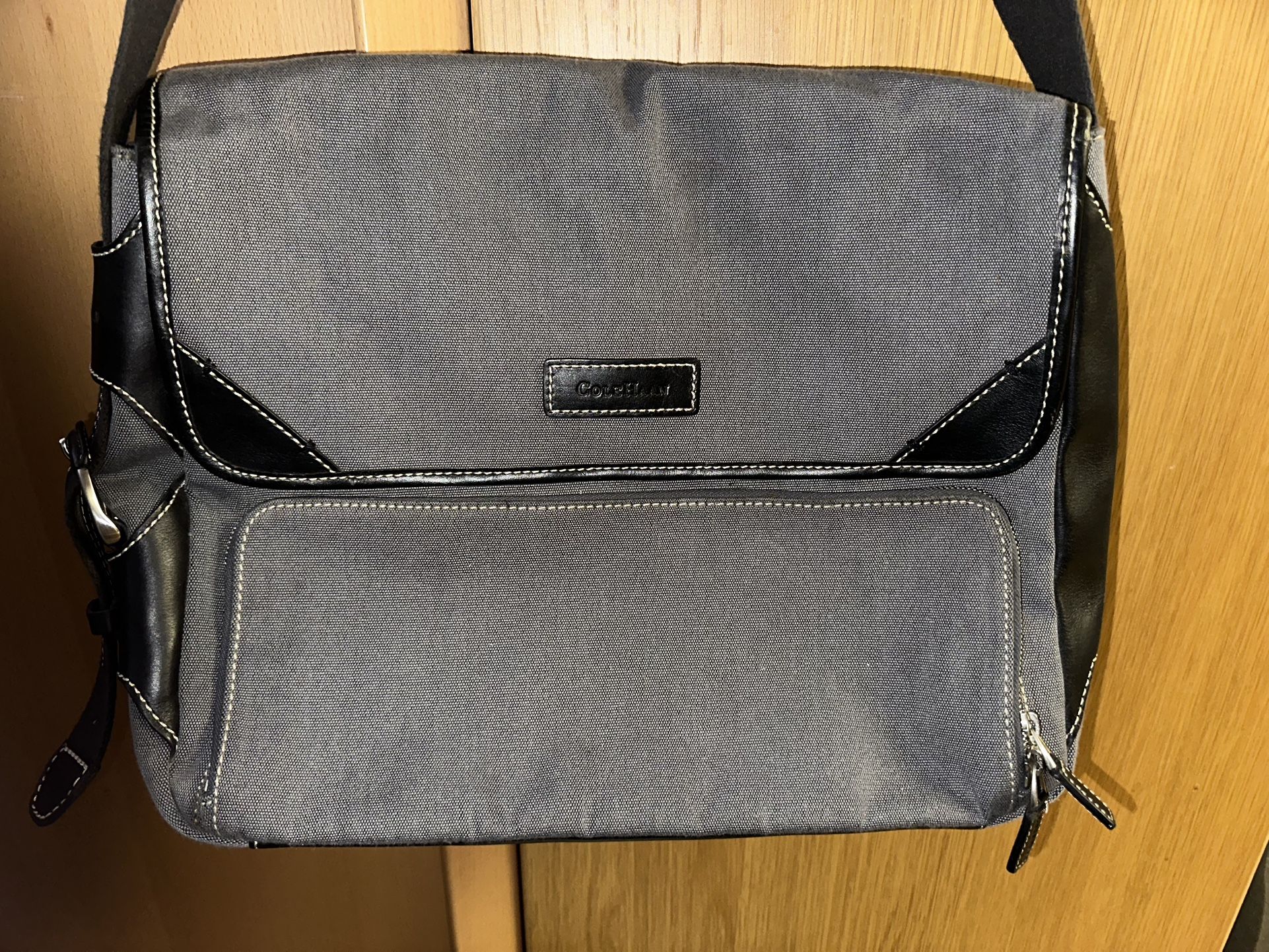Cole Haan Canvas & Leather Laptop Messenger Bag Snap Closure Satchel Briefcase