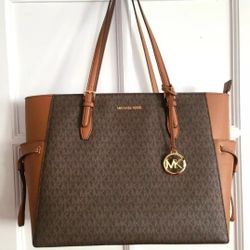 Michael Kors Gilly Large Brown Travel Drawstring Tote Bag New