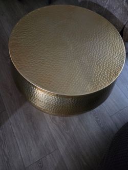 Round Hammered Gold Metal Coffee Table