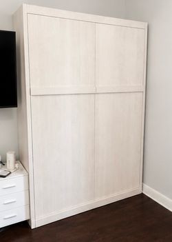 Queen Size Murphy Bed – Ivory Oak Finish – Space Saving Wall Bed