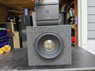 Morel 10" subwoofer in box with alpine amp