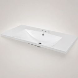 36" Single Bathroom Vanity Top with White Basin, 3-Faucet Holes, Ceramic, White