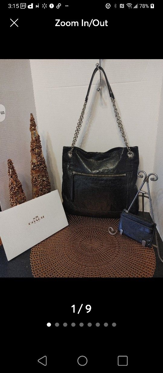 Coach Poppy Crackled Chain Crossbody Tote Set 21199