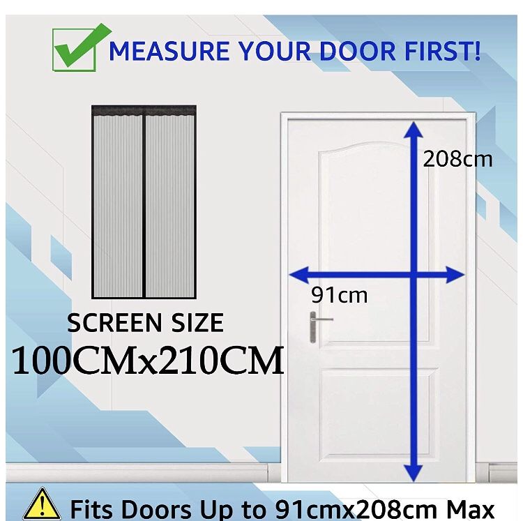 Magnetic Screen Door - Heavy Duty Mesh Curtain with Full Frame Hook and Loop Powerful Magnets That Snap Shut Automatically - Black 38"x83" Fits Door