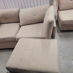 Sectional, 65" Hisense ROKU, 2 wood Bar Stools