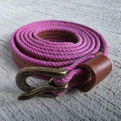 Vintage Pink Stitched Leather Belt – 45” – Brown Suede Center, Brass Buckle, Boho Style