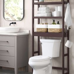 Over The Toilet Storage, 3-Tier Over Toilet Bathroom Organizer with Adjustable Shelf, 10.2 x 24.8 x 66.9 Inches, Space-Saving, Brown UBTS01BR