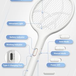 YISSVIC Electric Fly Swatter 4000V Bug Zapper Racket Dual Modes Mosquito Killer with Purple Mosquito Light Rechargeable for Indoor Home Office Backyar