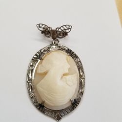 Pin Sterling Silver and Shell Cameo 