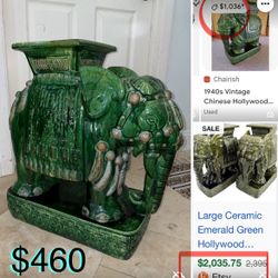 $460  Vintage Mid Century bohemian Emerald Glazed large Elephant 🐘 in great condition heavy