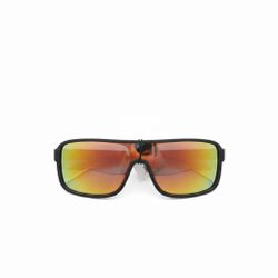 Sunglasses, Unisex Shield Black Frame, Yellow Mirror tinted