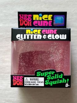 Schylling NeeDoh pink Nice Cube Glitter & Glow Super Solid Squishy Toy Sensory