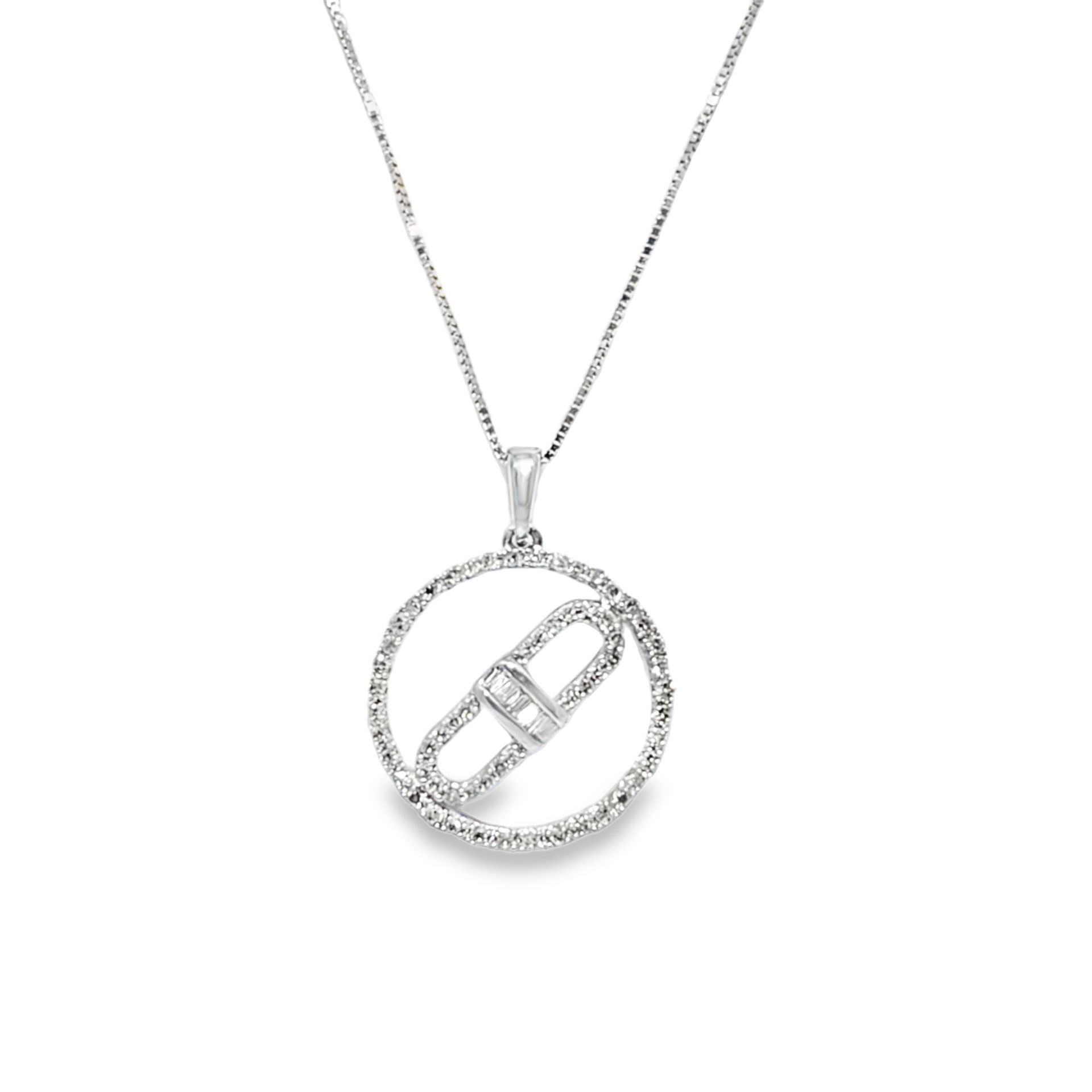 10k White Gold Diamond Brilliant Round Cut Necklace 