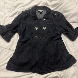 navy petite denim jacket with button details