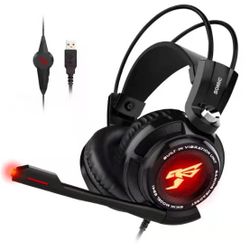 SOMIC G941 Gaming Headset for PS4, PC and Laptop, 7.1 Virtual Surround Sound USB Lightweight Over Ear Headphone with Mic,Volume Control,LED(Black)