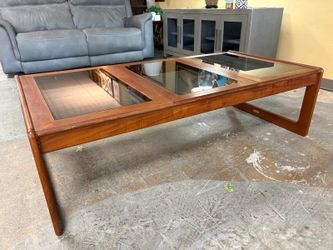 KOMFORT Vintage Danish Modern 3 Smokey Glass Panel Cocktail Table