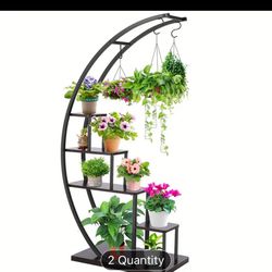 5-Tier Indoor Plant Stand, 24x14x57 Inch, Half-Moon Shaped Plant Stand with Hooks, Multiple Flower Pot Display Racks for Home Decoration, Living Room,